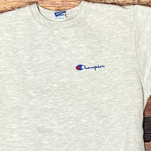VTG Champion Gray Logo Crewneck 1990s Pullover Stitched Sweatshirt - Picture 2 of 4
